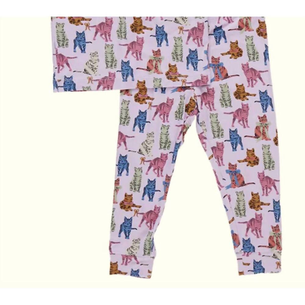 NEW PINK CHICKEN girl's bamboo pj set in tabby cats